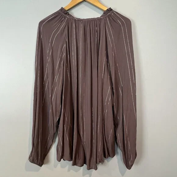 Torrid Crinkle Gauze Lurex Peasant Blouse Womens Size 3x Button Up L/S NWT - Picture 9 of 10